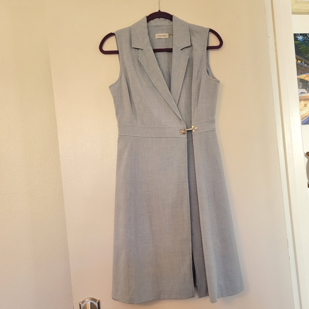 Calvin Klein Blue Collared Wrap Dress